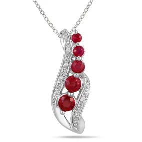 14K White Gold Diamond And Ruby Drop Pendant